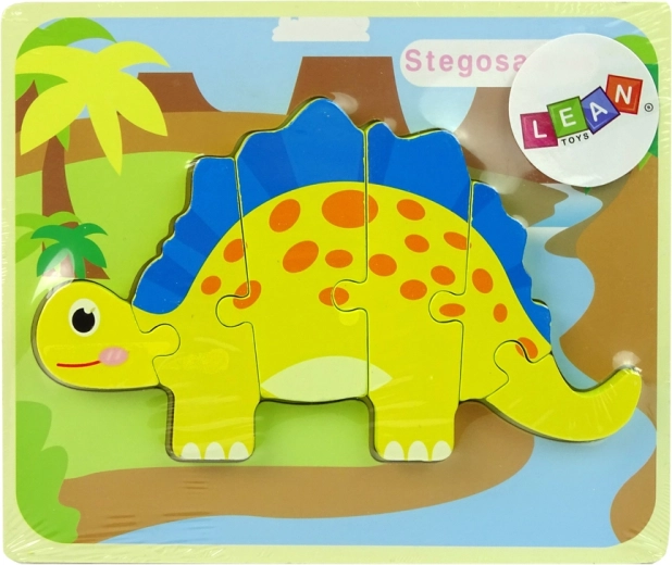 Wooden dinosaur puzzle – yellow stegosaurus or yellow oviraptor