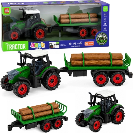 Children's farm tractor with log trailer, flywheel drive, 35 cm
