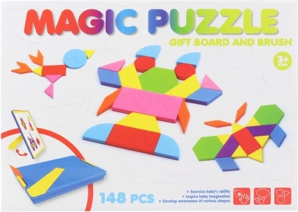 Magnetic foam tangrams in a plastic case