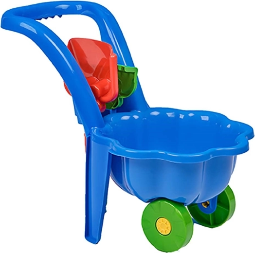Children's garden wheelbarrow with shovel and rake BAYO Daisy blue