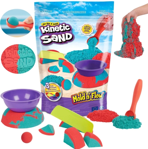 Kinetic Sand Mold 'n Flow кинетичен пясък с 2 цвята и 3 аксесоара