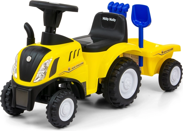 Milly Mally детско возило за яздене трактор New Holland T7 със сгъваемо ремарке, жълт