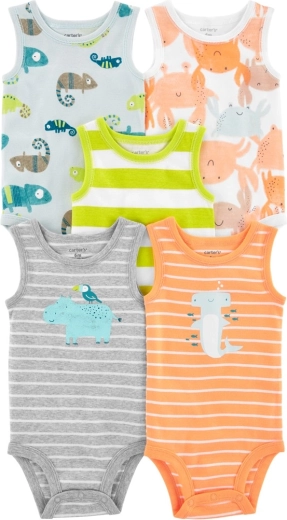 CARTER'S момчешки бодита без ръкави stripes animals 5 бр. – 9м