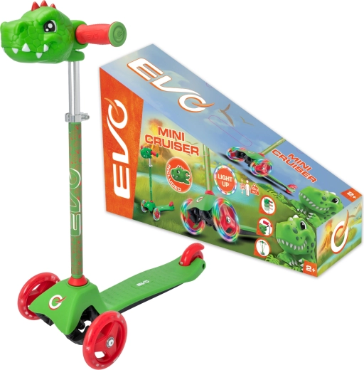 Детска триколка тротинетка EVO Light Up Mini Cruiser Dino с LED колелца, с регулируема височина