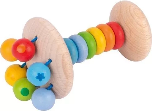Wooden rattle with beads and mirror