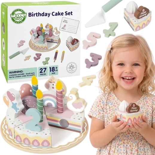 Woopie Green дървена рожденa торта за рязане със сух цип, 27 части