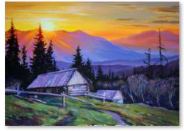 Диамантено рисуване – планини при залез слънце 40 × 30 см