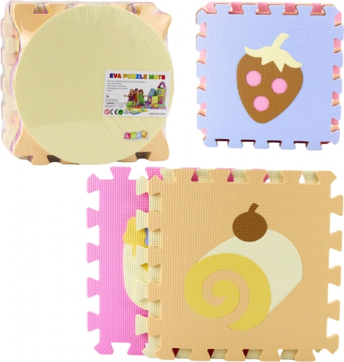 Soft EVA foam floor puzzle set – pastel fruits and sweets, 16 pieces