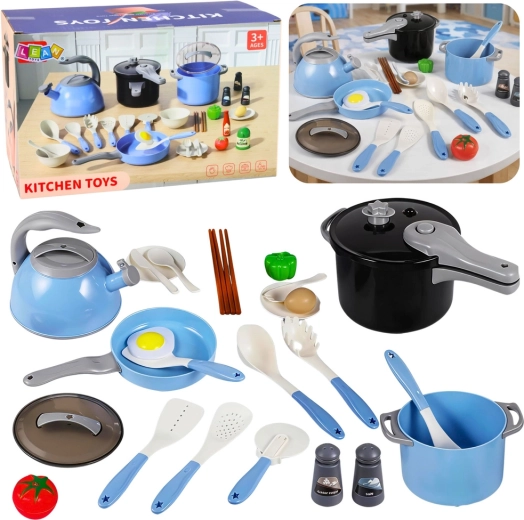 Children's Kitchen Cookware Set, 32 Pieces, Blue