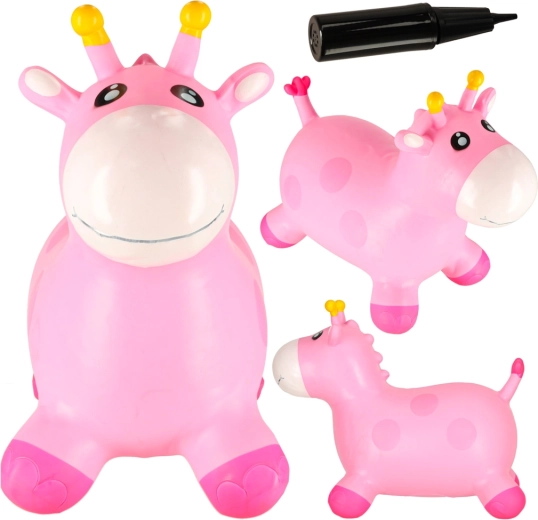 Children's inflatable hopper, pink giraffe with pump