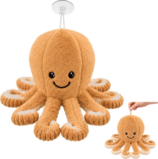 Plush octopus with suction cup, beige, 16 cm - 1 piece