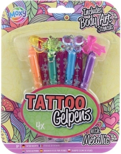 Metallic gel tattoo pens with stencils, set of 4