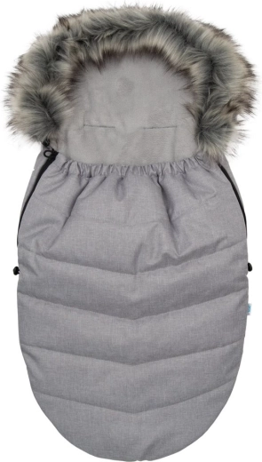 Children's footmuff with fur, light grey
