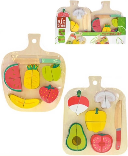 Wooden fruit or vegetable cutting set with Velcro and a knife