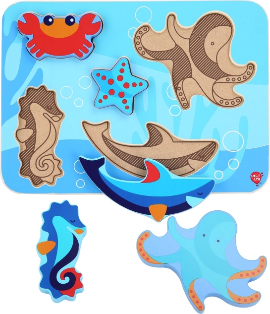 Дървен пъзел за поставяне Sea World – LUCY & LEO, 6 части