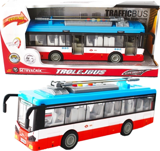 City trolleybus with flywheel, lights and sounds – red