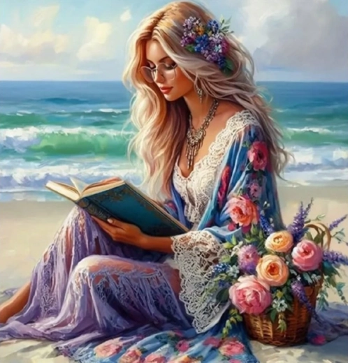 Диамантено рисуване Момиче с книга 30 × 40 см