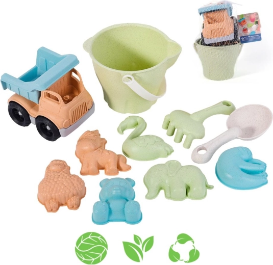 WOOPIE GREEN екологичен комплект за пясък с камионче, 11 части