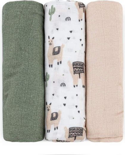 Petite&Mars комплект бамбукови муселинови пелени Moussy llama vibes 68 × 68 см (3 бр.)