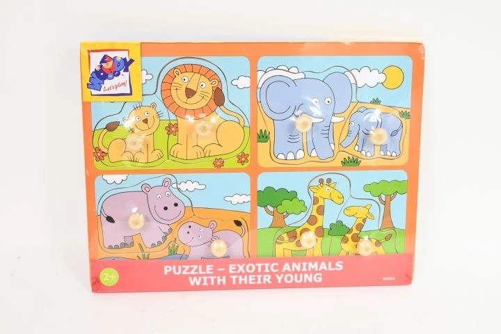 WOODY wooden baby puzzle with knobs, baby animals, 4-in-1