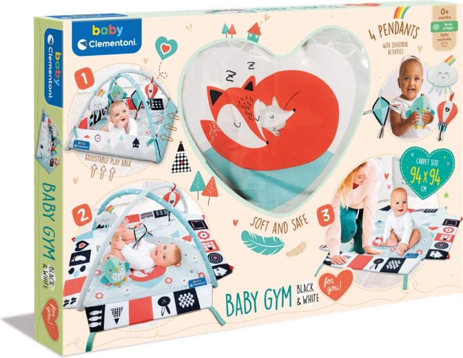 Clemmy baby детска игрална постелка с арка черно-бяла