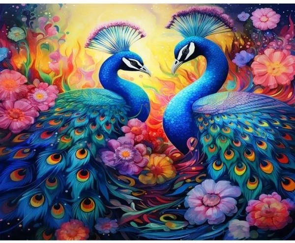 Диамантено рисуване – Паунска среща 30 × 40 см