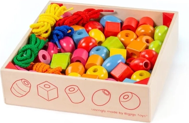 Дървени мъниста за нанизване в сандъче BIGJIGS TOYS