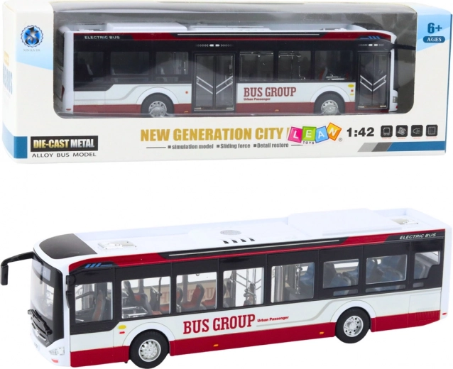 Metal city bus with lights and sounds 1:42, red