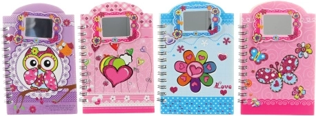 Notebook with girls’ motifs with mirror, ruled, 9.5 × 14 cm