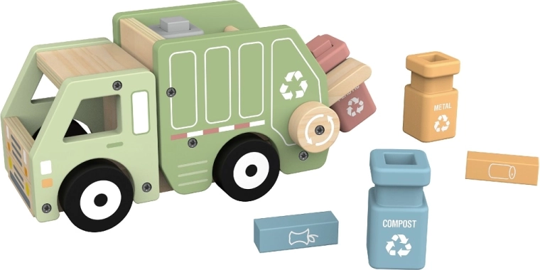 2Kids Toys wooden recycling garbage truck with containers