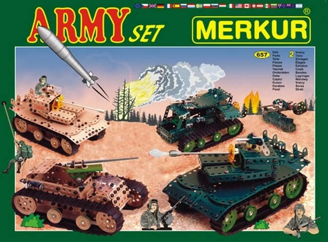 Конструктор Merkur Army set 674 части, двуслойна кутия 36 × 27 × 5,5 см
