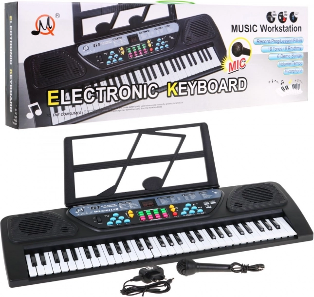 Children's keyboard with educational mode 5+ with microphone and music stand