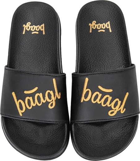 Bold gold logo and easy slip-on wear