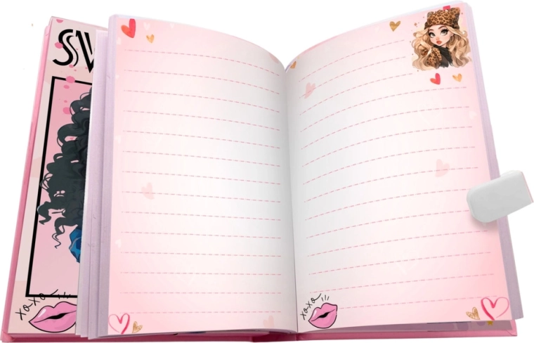 Colorful pages with heart and character motifs