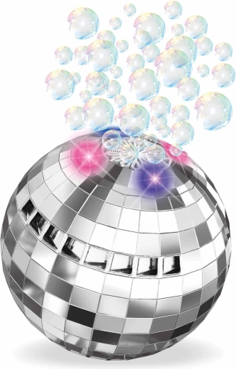 Disco ball-shaped bubble machine with light effects