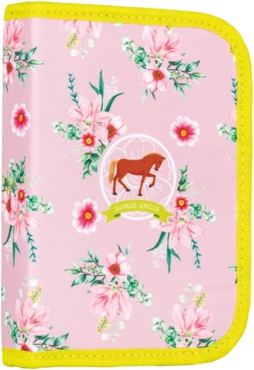 School pencil case with horse motif – fully equipped, single-tier, 2 flaps