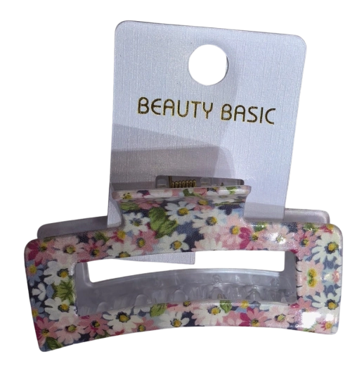 PINK elegant large hair claw clip with multicolor flowers