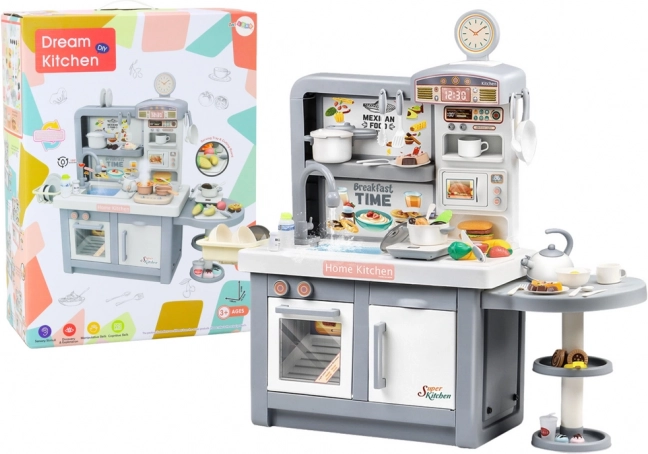 Children's kitchen set with lights, sounds and steam, gray