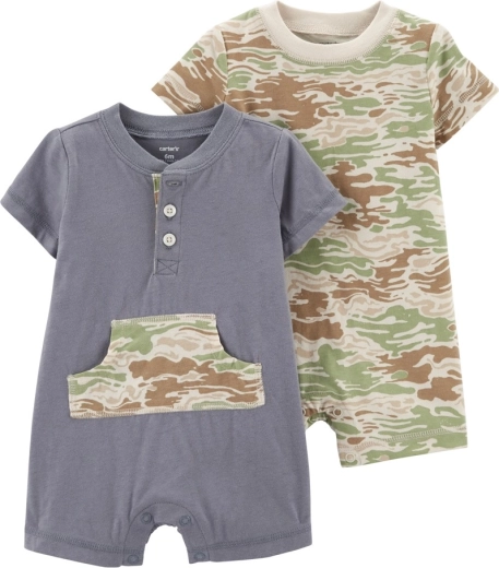 CARTER'S summer cotton short-sleeve romper for boys GreyGreen (2 pcs) – NB/size 56