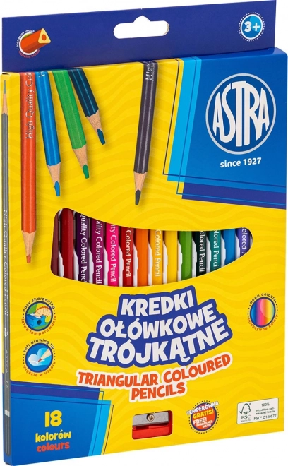 Astra триъгълни цветни моливи 18 бр. с острилка