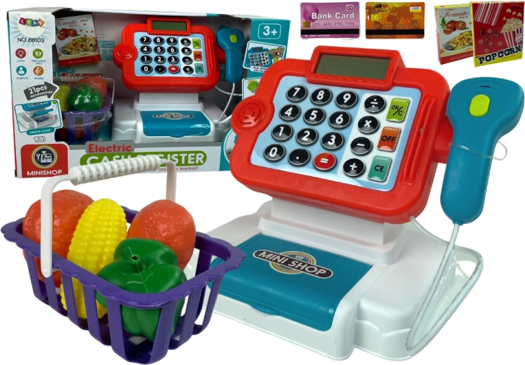 Children's Cash Register with Calculator and Vegetable Basket