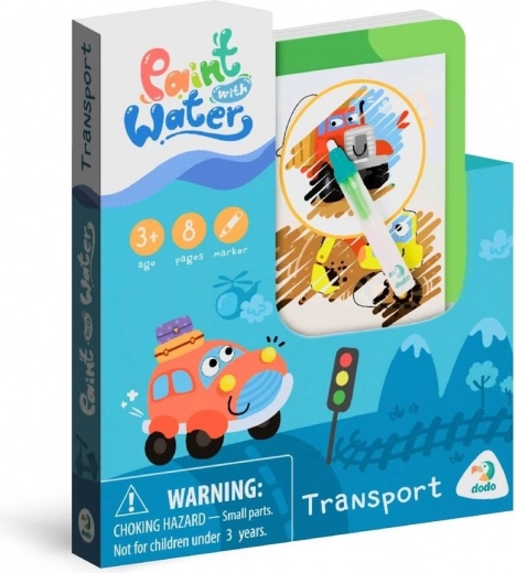 Magic water painting transport – coloring book 12 × 14 cm with brush, 8 sheets