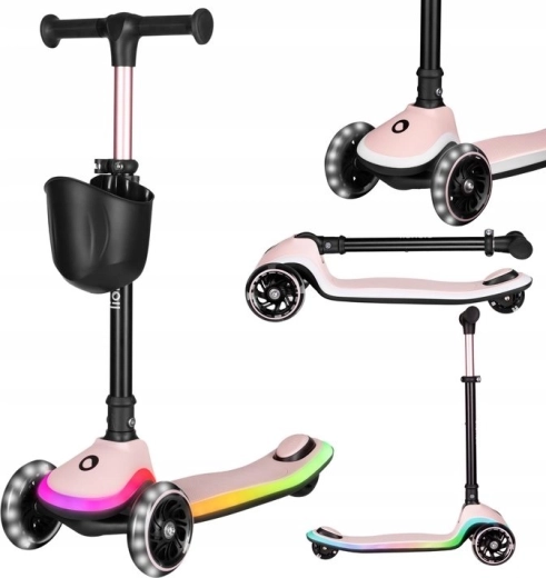 Folding kids’ scooter LIONELO Mey Pink Rose with LED lighting