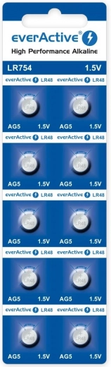 Alkaline coin cell batteries AG5 / LR754 / LR48 – blister 10 pcs