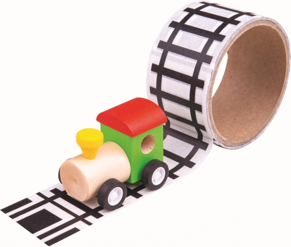 Лепяща лента с релси и дървено влакче Bigjigs Toys