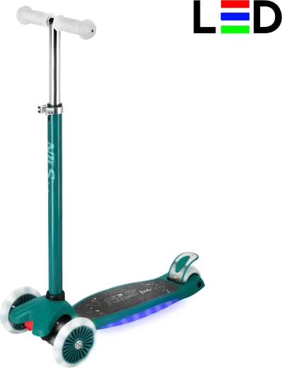 Children's three-wheel scooter with LED NILS Fun HLB1310 – green