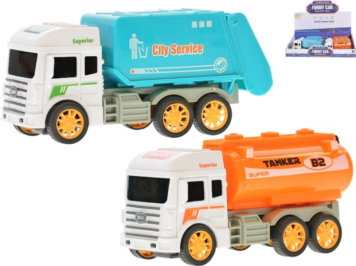 Plastic pull-back toy car – tanker and garbage trucks