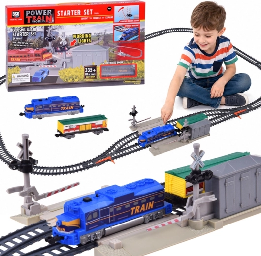 Electric freight train set with level crossing and barriers 335 cm
