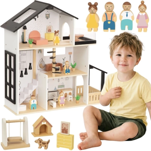 Tooky Toy дървена резиденция за кукли с аксесоари (31 части)