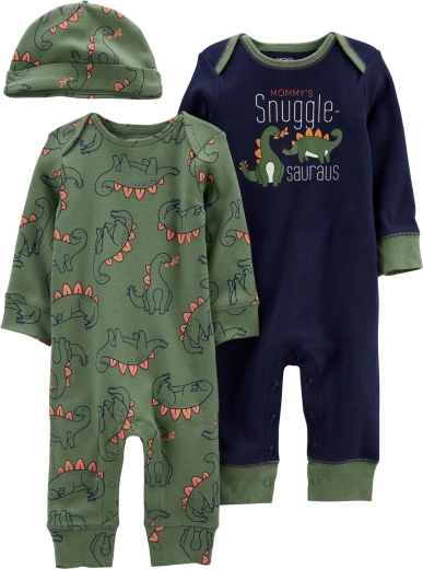Carter's 3-piece newborn set dino: 2× snap romper without feet and a hat